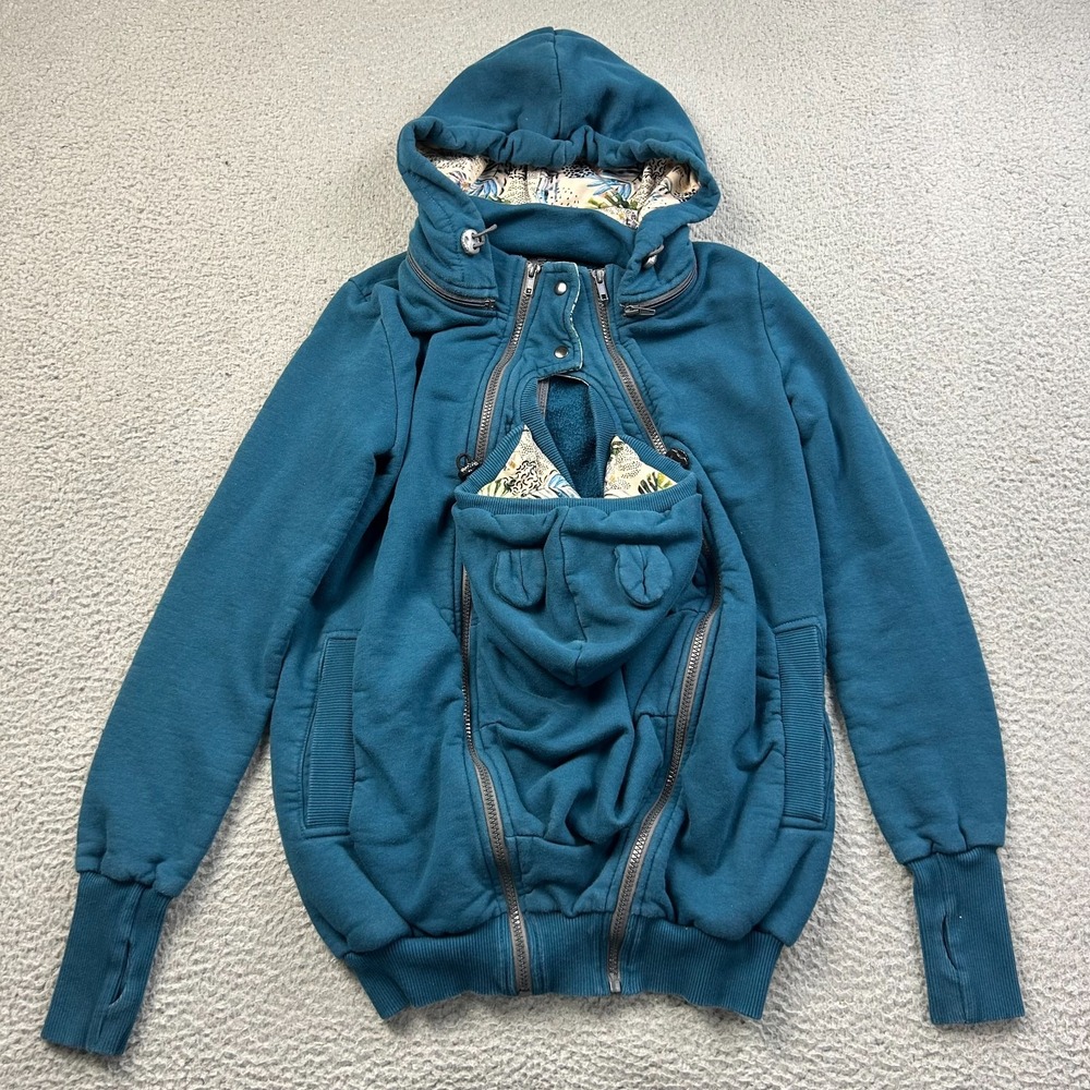 Fun2BeMum Womens Teal Pola 5 in 1 Babywearing Maternity Kangaroo Pouch Hoodie S